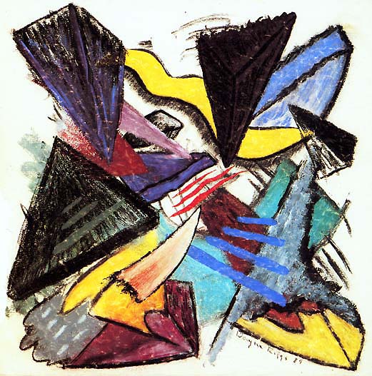 Wayne Riggs, © 1989, Gouache watercolor, oil pastel, dry pastel and charcoal on paper approx 9 in. x 10 in. (22.8 x 25.4 cm.)  private collection, published in Zelo Magazine July/Augest 1989