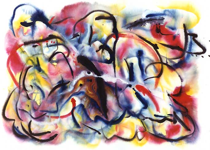 Wayne Riggs ©1999, Watercolor, gouache, dry pigments, 76 cm. x 105 cm, collection of the artist.